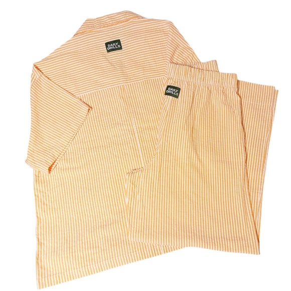 Daily Drills Seersucker Boxy Button Down Shirt Resort Pants Two Piece Set Orange - Picture 4 of 6